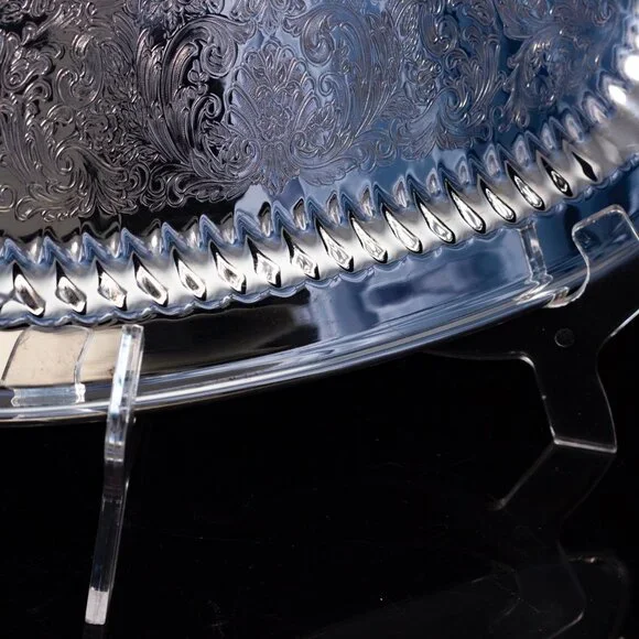 Silver Plated Serving Tray With Intricate Engraving & Handles | Leonard Silver - Picture 5 of 11